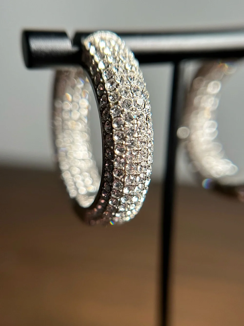 Joan Boyce Silver Tone Pavé Crystal Hoop Earrings Statement Sparkle